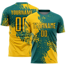Загрузить изображение в средство просмотра галереи, Custom Teal Yellow-Black Abstract Brush Stroke Sports Sublimation Soccer Uniform Jersey