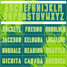 Laden Sie das Bild in den Galerie-Viewer, Custom Teal Neon Green-White Abstract Brush Stroke Sports Sublimation Soccer Uniform Jersey