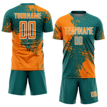 Загрузить изображение в средство просмотра галереи, Custom Teal Bay Orange-White Abstract Brush Stroke Sports Sublimation Soccer Uniform Jersey