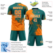 Загрузить изображение в средство просмотра галереи, Custom Teal Bay Orange-White Abstract Brush Stroke Sports Sublimation Soccer Uniform Jersey