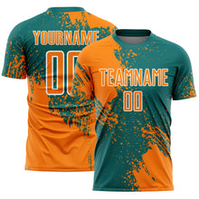 Загрузить изображение в средство просмотра галереи, Custom Teal Bay Orange-White Abstract Brush Stroke Sports Sublimation Soccer Uniform Jersey
