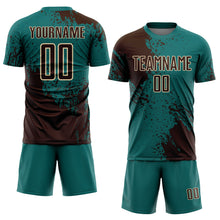 Загрузить изображение в средство просмотра галереи, Custom Teal Brown-Cream Abstract Brush Stroke Sports Sublimation Soccer Uniform Jersey