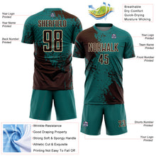 Загрузить изображение в средство просмотра галереи, Custom Teal Brown-Cream Abstract Brush Stroke Sports Sublimation Soccer Uniform Jersey