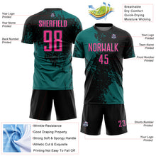 Load image into Gallery viewer, Custom Black Pink-Teal Abstract Brush Stroke Sports Sublimation Soccer Uniform Jersey