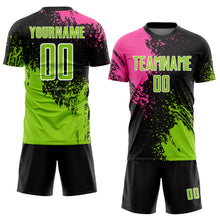 Load image into Gallery viewer, Custom Black Neon Green Pink-White Abstract Brush Stroke Sports Sublimation Soccer Uniform Jersey
