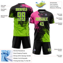 Load image into Gallery viewer, Custom Black Neon Green Pink-White Abstract Brush Stroke Sports Sublimation Soccer Uniform Jersey