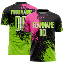 Load image into Gallery viewer, Custom Black Neon Green Pink-White Abstract Brush Stroke Sports Sublimation Soccer Uniform Jersey