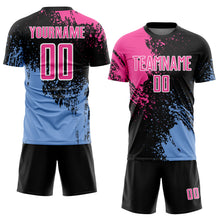 Загрузить изображение в средство просмотра галереи, Custom Black Pink Light Blue-White Abstract Brush Stroke Sports Sublimation Soccer Uniform Jersey