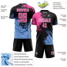 Загрузить изображение в средство просмотра галереи, Custom Black Pink Light Blue-White Abstract Brush Stroke Sports Sublimation Soccer Uniform Jersey