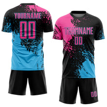 Загрузить изображение в средство просмотра галереи, Custom Black Pink-Sky Blue Abstract Brush Stroke Sports Sublimation Soccer Uniform Jersey