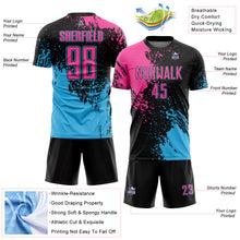 Загрузить изображение в средство просмотра галереи, Custom Black Pink-Sky Blue Abstract Brush Stroke Sports Sublimation Soccer Uniform Jersey
