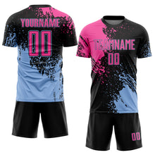 Загрузить изображение в средство просмотра галереи, Custom Black Pink-Light Blue Abstract Brush Stroke Sports Sublimation Soccer Uniform Jersey