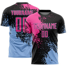 Загрузить изображение в средство просмотра галереи, Custom Black Pink-Light Blue Abstract Brush Stroke Sports Sublimation Soccer Uniform Jersey