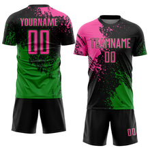 Загрузить изображение в средство просмотра галереи, Custom Black Pink-Grass Green Abstract Brush Stroke Sports Sublimation Soccer Uniform Jersey