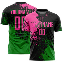 Загрузить изображение в средство просмотра галереи, Custom Black Pink-Grass Green Abstract Brush Stroke Sports Sublimation Soccer Uniform Jersey