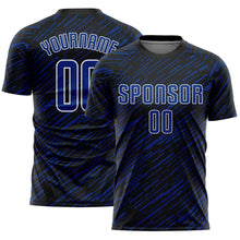 Загрузить изображение в средство просмотра галереи, Custom Black Royal-White Line Sports Sublimation Soccer Uniform Jersey