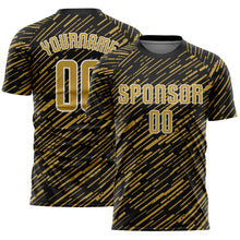 Загрузить изображение в средство просмотра галереи, Custom Black Old Gold-White Line Sports Sublimation Soccer Uniform Jersey