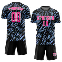 Загрузить изображение в средство просмотра галереи, Custom Black Pink Light Blue-White Line Sports Sublimation Soccer Uniform Jersey