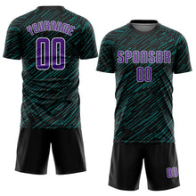 Загрузить изображение в средство просмотра галереи, Custom Black Purple Teal-White Line Sports Sublimation Soccer Uniform Jersey