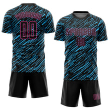 Загрузить изображение в средство просмотра галереи, Custom Black Sky Blue-Pink Line Sports Sublimation Soccer Uniform Jersey