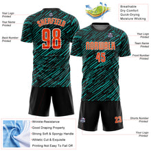 Загрузить изображение в средство просмотра галереи, Custom Black Orange Aqua-White Line Sports Sublimation Soccer Uniform Jersey