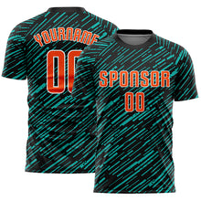 Загрузить изображение в средство просмотра галереи, Custom Black Orange Aqua-White Line Sports Sublimation Soccer Uniform Jersey