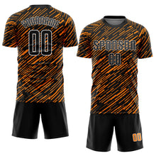 Load image into Gallery viewer, Custom Black Bay Orange-White Line Sports Sublimation Soccer Uniform Jersey