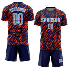 Загрузить изображение в средство просмотра галереи, Custom Navy Light Blue Orange-White Line Sports Sublimation Soccer Uniform Jersey