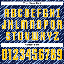 Загрузить изображение в средство просмотра галереи, Custom Navy Yellow Light Blue-White Line Sports Sublimation Soccer Uniform Jersey