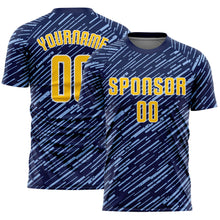 Загрузить изображение в средство просмотра галереи, Custom Navy Yellow Light Blue-White Line Sports Sublimation Soccer Uniform Jersey