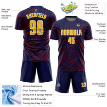 Load image into Gallery viewer, Custom Navy Yellow Crimson-White Line Sports Sublimation Soccer Uniform Jersey