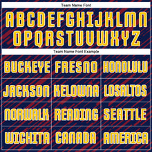 Load image into Gallery viewer, Custom Navy Yellow Crimson-White Line Sports Sublimation Soccer Uniform Jersey