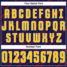 Load image into Gallery viewer, Custom Navy Yellow Crimson-White Line Sports Sublimation Soccer Uniform Jersey