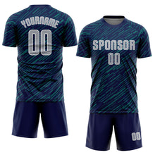 Загрузить изображение в средство просмотра галереи, Custom Navy Gray Teal-White Line Sports Sublimation Soccer Uniform Jersey