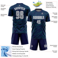 Загрузить изображение в средство просмотра галереи, Custom Navy Gray Teal-White Line Sports Sublimation Soccer Uniform Jersey