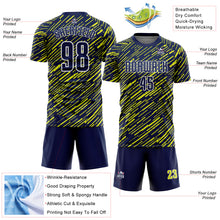 Load image into Gallery viewer, Custom Navy Neon Yellow-White Line Sports Sublimation Soccer Uniform Jersey