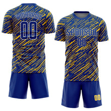 Загрузить изображение в средство просмотра галереи, Custom Royal Yellow-White Line Sports Sublimation Soccer Uniform Jersey