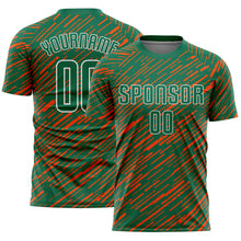 Laden Sie das Bild in den Galerie-Viewer, Custom Kelly Green Orange-White Line Sports Sublimation Soccer Uniform Jersey
