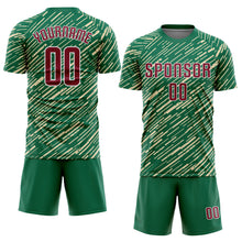 Laden Sie das Bild in den Galerie-Viewer, Custom Kelly Green Crimson Cream-White Line Sports Sublimation Soccer Uniform Jersey
