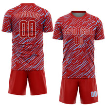 Загрузить изображение в средство просмотра галереи, Custom Red Light Blue-White Line Sports Sublimation Soccer Uniform Jersey