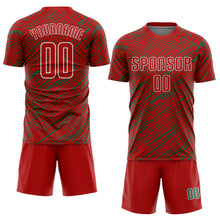 Charger l'image dans la galerie, Custom Red Kelly Green-White Line Sports Sublimation Soccer Uniform Jersey