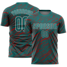 Загрузить изображение в средство просмотра галереи, Custom Teal Red-White Line Sports Sublimation Soccer Uniform Jersey