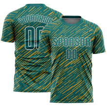 Загрузить изображение в средство просмотра галереи, Custom Teal Old Gold-White Line Sports Sublimation Soccer Uniform Jersey
