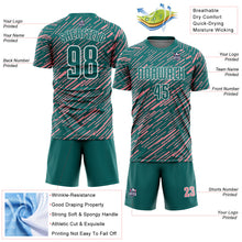 Laden Sie das Bild in den Galerie-Viewer, Custom Teal Medium Pink-White Line Sports Sublimation Soccer Uniform Jersey