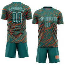 Загрузить изображение в средство просмотра галереи, Custom Teal Orange-White Line Sports Sublimation Soccer Uniform Jersey