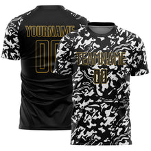 Load image into Gallery viewer, Custom Black Old Gold-White Liquid Fluid Pattern Sports Sublimation Soccer Uniform Jersey