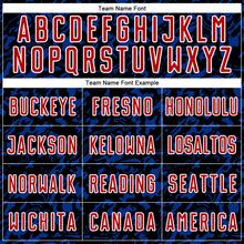 Laden Sie das Bild in den Galerie-Viewer, Custom Black Red Royal-White Liquid Fluid Pattern Sports Sublimation Soccer Uniform Jersey