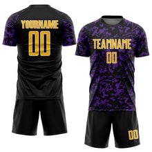 Load image into Gallery viewer, Custom Black Gold Purple-White Liquid Fluid Pattern Sports Sublimation Soccer Uniform Jersey