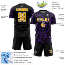 Load image into Gallery viewer, Custom Black Gold Purple-White Liquid Fluid Pattern Sports Sublimation Soccer Uniform Jersey