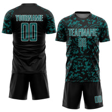 Загрузить изображение в средство просмотра галереи, Custom Black Teal-White Liquid Fluid Pattern Sports Sublimation Soccer Uniform Jersey